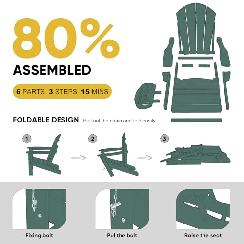 NAVINE Adirondack Chair Set of 4, HDPE Folding Adirondack Chair with Multifunctional Cup Holder, Weather Resistant Fire Pit Chair for porches, patios, poolsides, Decks. - Thumbnail 7