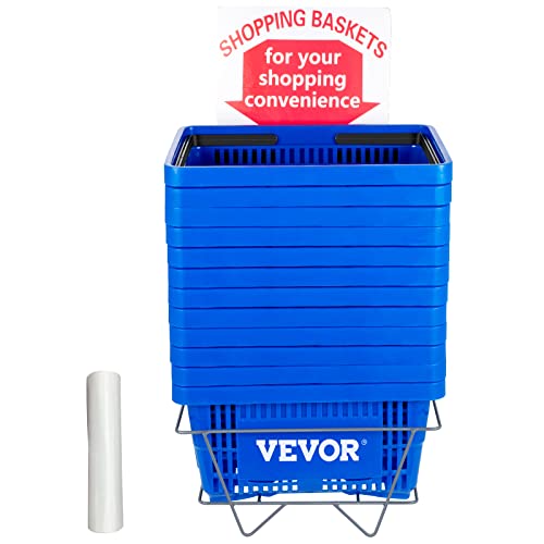 Vevor Shopping Basket, Set Of 12 Blue, Durable Pe Material With Handle And Stand, Basket Dimension 16.9"L X 11.8"W X 8.07"H And Used For Supermarket, Retail, Grocery- Holds 21 L/5.6 Gal Of Merchandise #TOP7