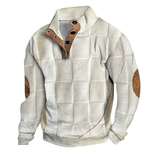 Suéter de cuello alto para hombre, suéter clásico retro, chaqueta casual de ajuste holgado, sudadera con estampado a rayas con parches en los codos