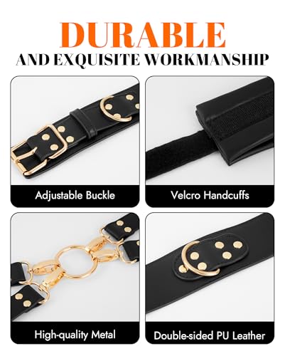 Image of UTIMI Sex Bondage BDSM Kit Restraints Adult SM 6PCS Sets with Adjustable Handcuffs Ankle Cuff Thigh Cuffs Waist Strap Blindfold Cross Strap Sex Toys for Men Women and Couples, Black