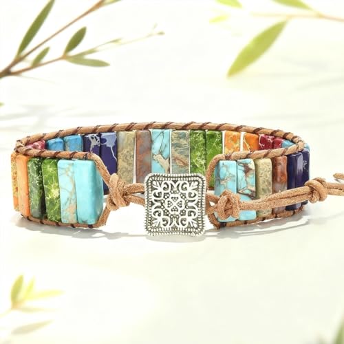 Image of 7 Chakra Bracelet Bohemian Handmade Leather Wrap Healing Protection Natural Stone Yoga Beaded Bracelets Boho Friendship Jewelry
