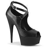  Pleaser Damen DELIGHT-653 Plateau High Heels Sandalette Lederimitat Schwarz 38 EU