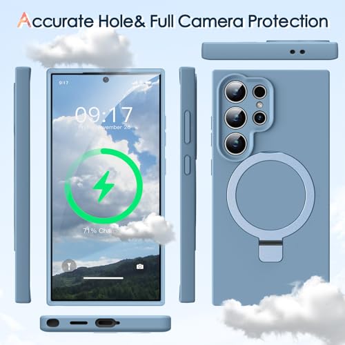 Image of Mag-Ring for Galaxy S25 Ultra Case, Liquid Silicone [Moisturizing Factor] Exreme Soft Slim Phone Case with Stand for Galaxy S25 Ultra 6.9 inch Men Women, Mint Blue