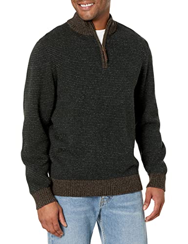 Pendleton Men's Shetland Wool Half Zip Sweater, Brown Mix/Deep Green, Medium #TOP10