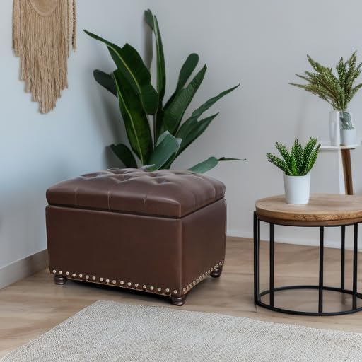 Joveco Faux Leather Storage Ottoman Bench Rectangle 24 Inch Foot Rest Ottomans (Brown) - Image 5