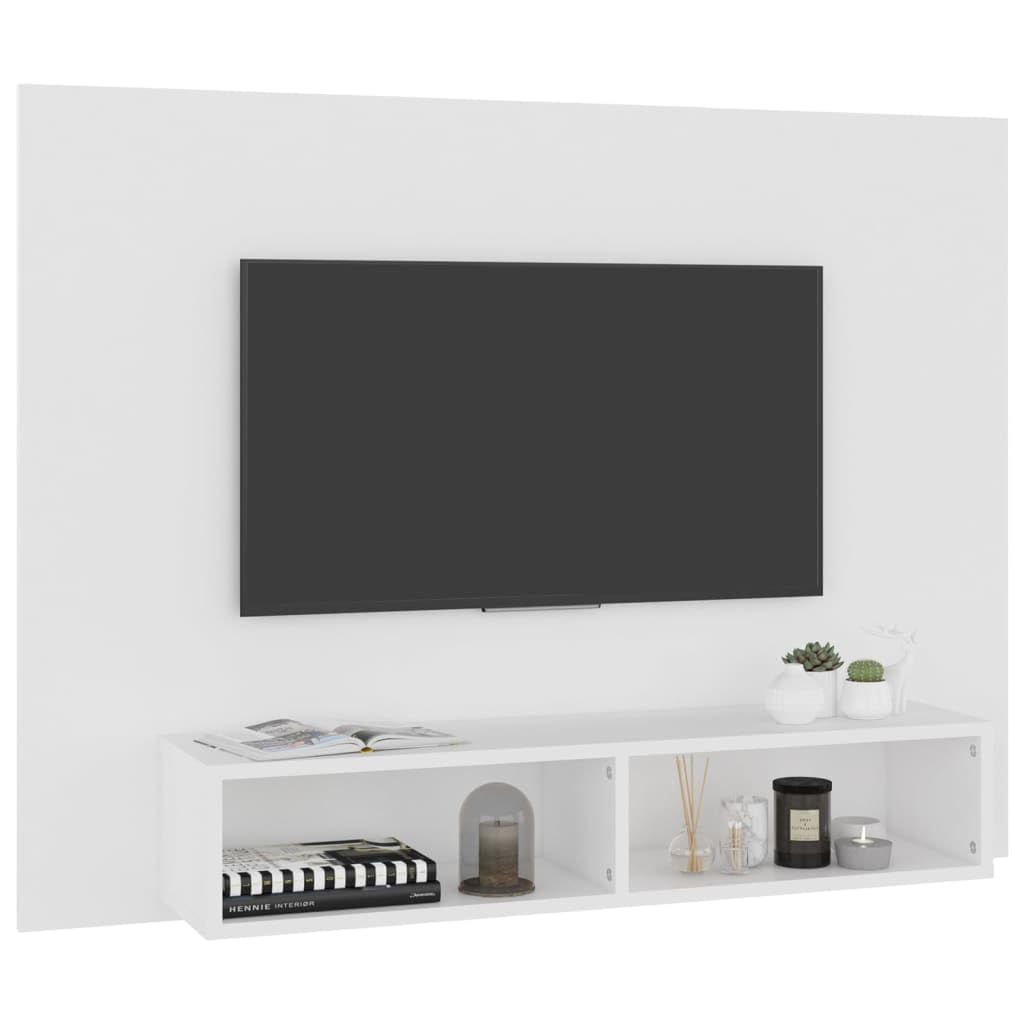 Mueble de pared para TV, color blanco, 120 x 23,5 x 90 cm, material de madera – Moderno mueble de TV colgante con compartimentos abiertos – Mueble bajo flotante para TV Salón – Mueble