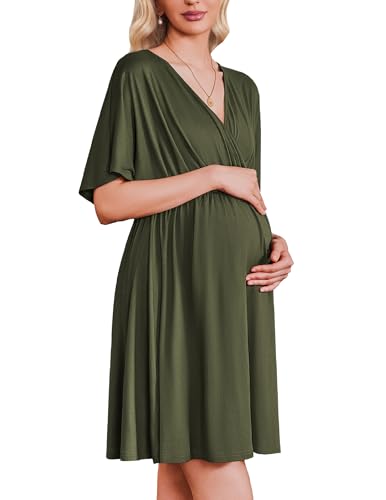 Image of Ekouaer 3 in 1 Labor and Delivery Gown for Hospital Short Sleeve Maternity Nursing Dress Nightgown Postpartum Sleepwear