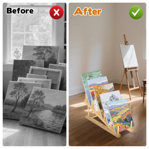 Image of Rainmae 4 Pcs Small Art Storage Rack Art Drying Rack for Classroom 5 Layers Wood Storage Stand Paint Display Rack for Canvas, Art Storage Organizer for Painting Canvas, Wooden Tabletop Art Rack