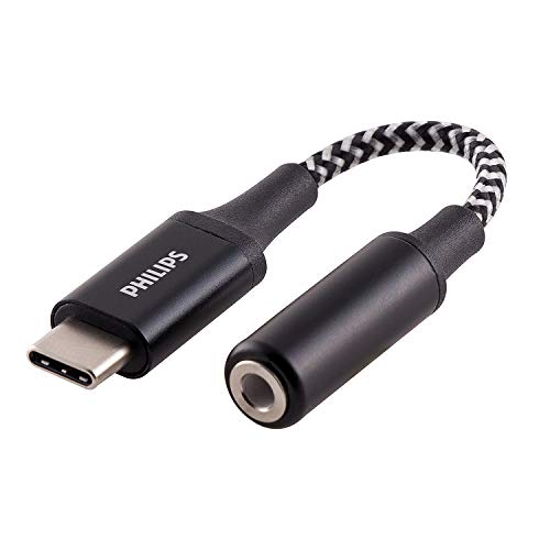 Philips USB-C to 3.5mm Headphone Jack Adapter Dongle, 4 Inch Braided Cable, for USB-C Devices Without 3.5mm Audio Ports, Allows Use of Earbuds, Headphones, and Auxiliary Cords, DLC4311V/27