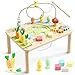 WINGYZ Activity Table, 6 in 1 Wooden Montessori Activity Center with Bead Maze Shape Sorter Fishing Game, Kids Sensory Play Table Toddler Toys 1st Birthday Gifts Boy Girl(Morandi)