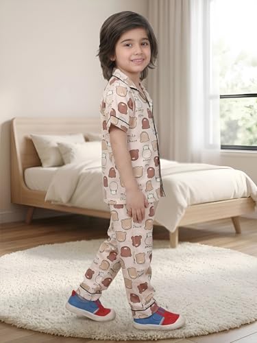 Image of POLKA TOTS 100% Pure Cotton Half Sleeve Night Suit for Kids, Girls & Boys | Cotton Pyjama Set | Unisex Night Dress for Children | Night Suit for Girls |Sleepwear for Kids | Winter Night Dress for Boys