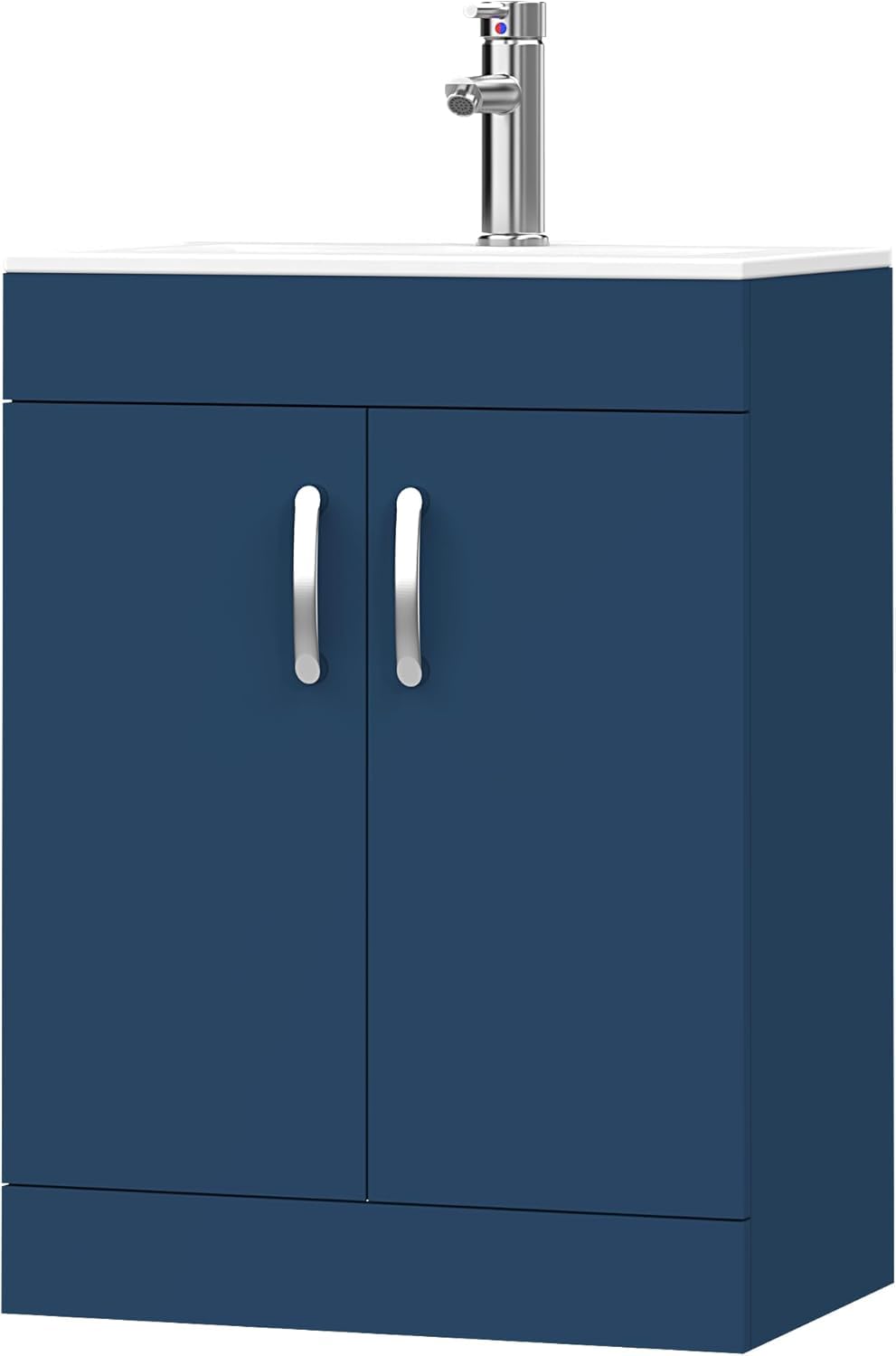 BELOFAY 600mm Floor Standing Bathroom Vanity Unit with Basin โ Waterproof MDF Bathroom Storage Unit with White Ceramic Basin โ Soft Close DTC Hinges &1 Tap Hole (Waste Included)