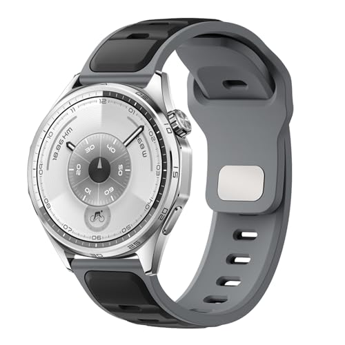 22mm Silicone Strap Compatible with Huawei Watch GT 6 Straps,GT 5/4/3/2, Sport Strap for Watch 4/3 46 mm,Compatible with Garmin Vivoactive 4/Venu 3 Band,for Amaz-fits GTR 5/4/3 47mm (Black and Grey)
