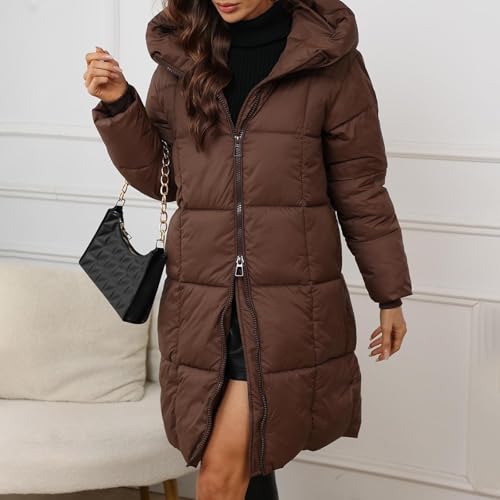 Angxiwan frauenmantel Winterjacke Lang Warm Wintermantel Leicht Daunenjacke Winter Puffer Jacke Outdoor Steppmantel Reißverschluss Daunenmantel mit Kapuze Mantel Parka übergangsjacke damen lang