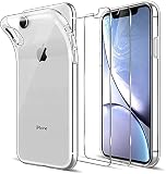 LK Coque Compatible avec iPhone XR, 2 × Verre Trempé Protection écran, Anti-Rayures Souple Flexible Silicone Gel TPU Housse Case, Transparent Antichoc iPhone XR Ultra Fine Cover- Clair