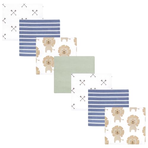Hudson Baby Unisex Baby Cotton Flannel Receiving Blankets 7-Pack Bundle, Modern Lion, One Size