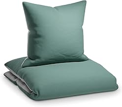 sleepwise Bed Linen, 135 x 200 cm, Winter Bed Linen, 2-Piece Set, Oeko-Tex Certified, Incredibly Soft, Breathable, Non-Iron and Wrinkle-Free, Duvet Cover Set Made of Soft Microfibre, with 80 x 80 cm Pillowcase, Grey Green/ Light Grey