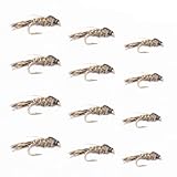 Floating Feather Supply Hares Ear Nymph Fly 12 Pack - Size 14-18 Wet Fly Fishing Accessories, Trout Flies, Assortment Box and Tools, Flies for Fishing for Bass and Panfish, Nymphs (4X (14-18))