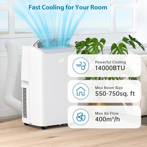Image of PioneerWorks 14000 BTU Portable Air Conditioner, Cools Rooms up to 750 Sq.Ft, 3-in-1 Ultra-Quiet Cooling Unit with Remote Control, 24H Timer & Auto Swing for Bedroom, Living Room and Large Rooms