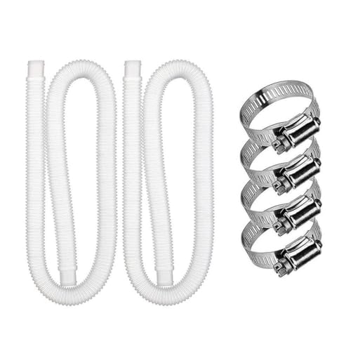 スイミングプールホースプールポンプチューブクランプ付き再利用可能なフィルターパイプ1.5m修理メンテナンスアクセサリースペアパーツホワイト, 白, 2個