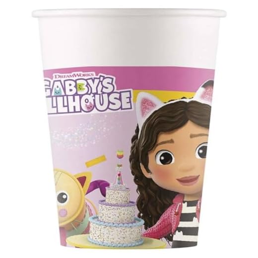 PROCOS Vasos de papel para fiestas de Gabby, diseño de casa de muñecas, 8 unidades, 200 ml