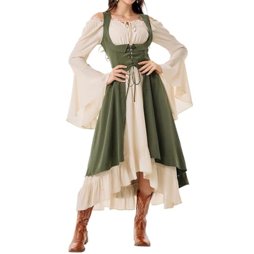 Gothic Kleid Damen Gruselig Mittelalter Kleidung - Halloween Kostüm Frauen Elfen Hexe Vampir Kostüm Korsett Renaissance Horror Witch Costume...