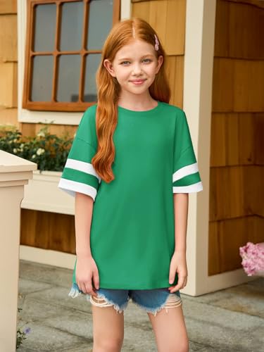 Image of Girls Oversized T Shirts Kids Summer Striped Short Sleeve Tops Casual Crewneck Tees 5-14 Years