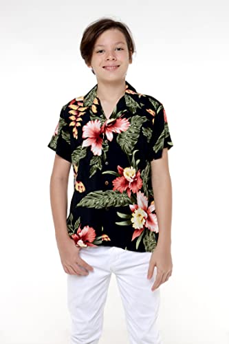 Image of Family Matching Hawaiian Clothes, Black Rafelsia | Lightweight 100% rayon • Family matching outfits • Beach vacations • Luaus • Cruises • Family photos