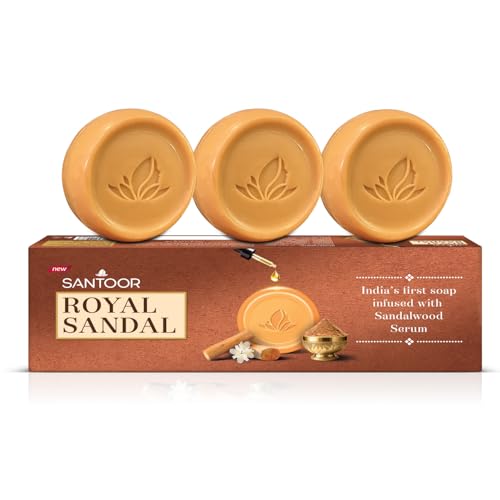 Santoor Royal Sandal Detan Pack | 3 Soaps (150g Each) | 100% Sandalwood Oil & Powder | 3-Step Natural Detan | Reduces tan, Improves complexion, Even S