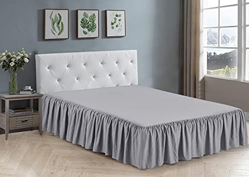 Home Collection Bedskirt Ruffles Fabric Top and Bottom 17 Inch Drop New (Queen, Grey)