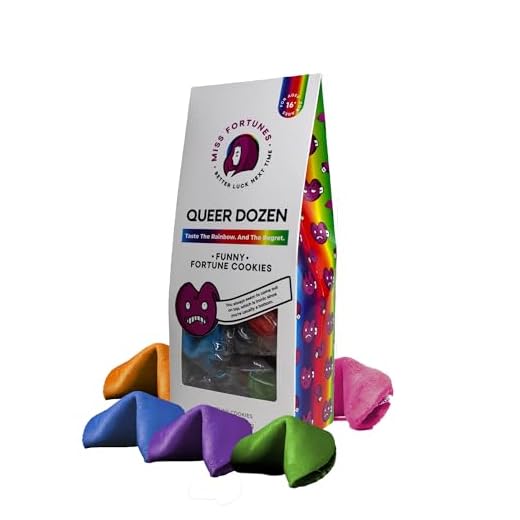 Miss Fortunes, galletas divertidas de la fortuna, la docena queer, no encontrarás una galleta más gay en Amazon, escrita por escritores profesionales de comedia (bolsa de 12 galletas de colores