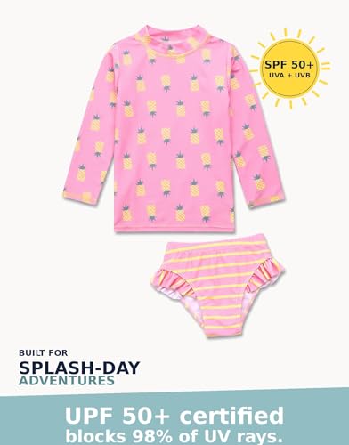 Image of VAENAIT BABY Girls Rash Guard Swimsuit UPF 50+ Long Sleeve Toddler Bathing Suit Ribbon Stawberry Floral Fruit for 2~8Years