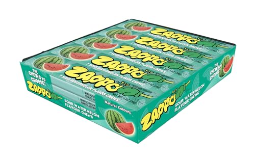 ZAPPO Sour Watermelon Chews, Gluten Free Candy, Individually Wrapped Taffy Sticks, Bulk Box of 15
