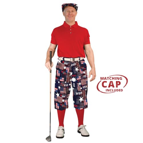 Golf Knickers Homeland Indepedence Day Microfiber (Plus Fours) for Men - Matching Cap Included - 32