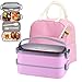 Haoh Lunch Box Kit - 1600ml 2 Strati Ermetica Porta Pranzo da Ufficio con Posate + Borsa Termica Porta Pranzo, Bento Box Microonde per Picnic Scuola Uffici Adulto Bambini (Rosa)