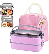 Haoh Lunch Box Kit - 1600 ml 2 Schichten Brotdose mit Besteck + Lunchbox Tasche, Bento Box Mikrow...