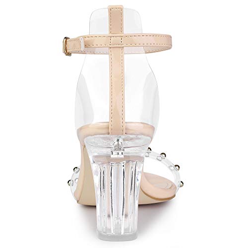 Allegra K Allegra K Women's Clear Block Heel Ankle Strap Beige Heeled Sandals 7.5 M US