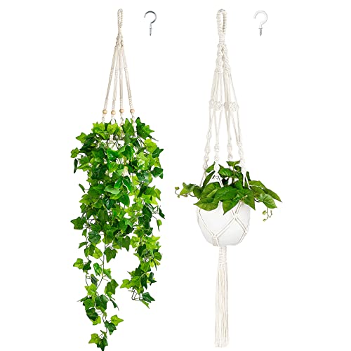 Dahey Hanging Fake Plants Artificial Decor Macrame Plant Hanger With Artificial Vines In Pots Greenery Decor Fake Plants For Wall Ceiling Bedroom Bathroom Indoor #TOP25