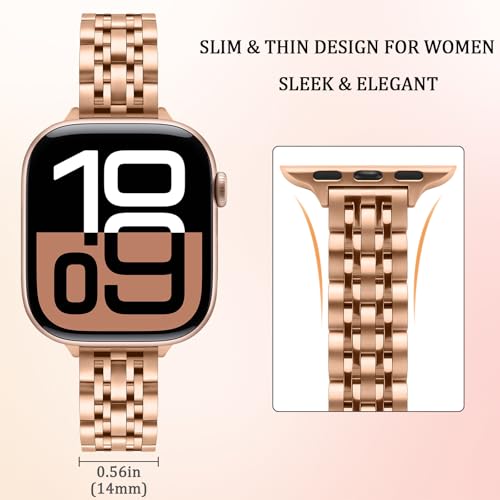 Image of Anlinser Metal Bands Compatible with Apple Watch Band for Women 49 /46 /45 /44 /42 /41 /40 /38mm, Thin Band Designed for iWatch Series 11 10 9 8 7 6 5 4-1 SE (42 /41 /40 /38mm, Rose Gold)