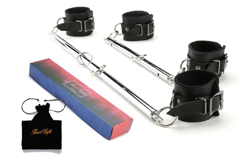 Stainless Steel Expandable Exercise Spreader Bar with 4 pcs Adjustable Straps, Yoga Training Fitness Gear, Home Gym Kit, Workout Bar with Fur Flocking Storage Bag (2 Silver+Black)