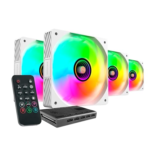 Mars Gaming MF-SI4KIT, Kit 4x Ventiladores Ultrasilenciosos 120mm, Iluminación ARGB Infinity Mirror, Rodamientos FDB y Núcleo de Cobre, Mando a Distancia y HUB, Compatibilidad Total ARGB, Blanco