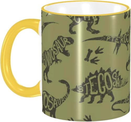 マグカップ おしゃれ コーヒーカップ 330ml 面白い アニメの恐竜 耐熱 耐冷 電子レンジ対応 陶器 セラミック カップ 大容量 mug マグ 人気 朝食カップ 誕生日 母の日 父の日 プレゼント 贈り物 CPW1339A 黄色