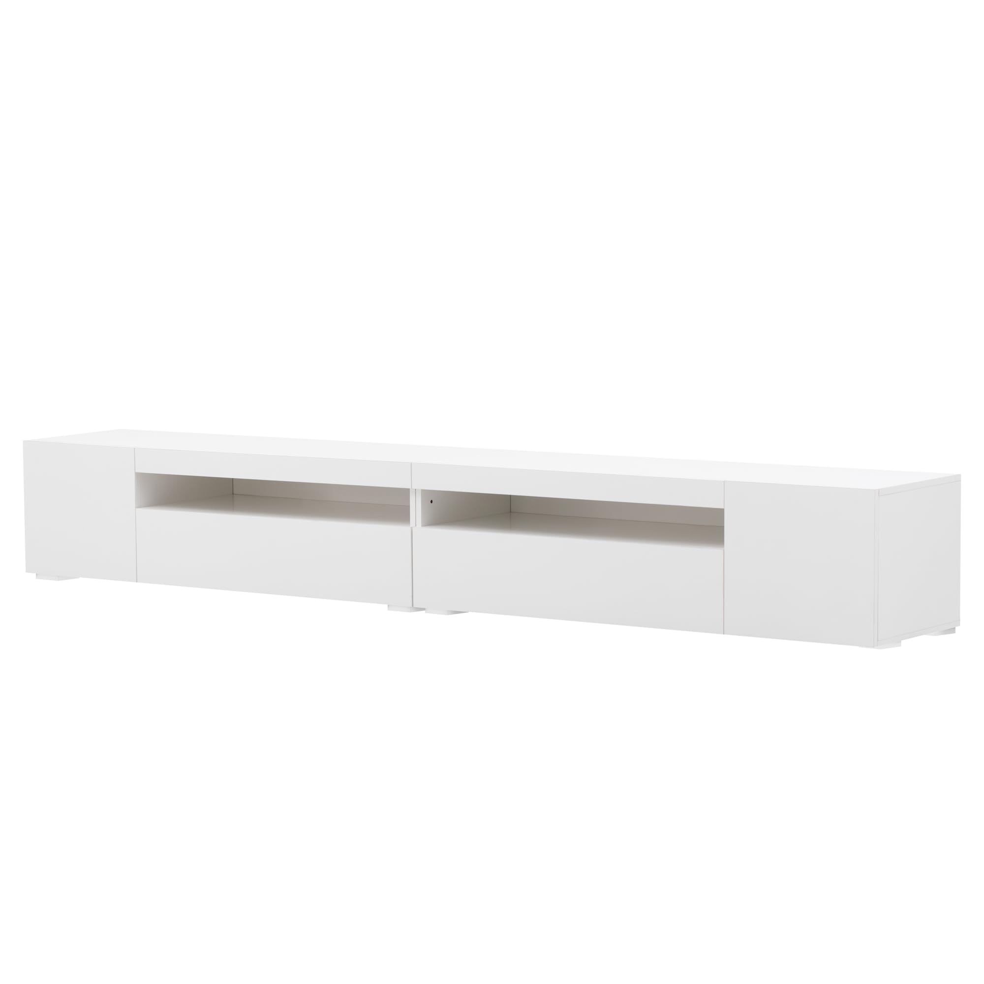 Mueble de TV Moderno Blanco Con Panel Brillante, Iluminación LED Variable Para Salón y Comedor, 240 cm