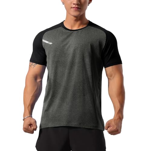 Canotte da Allenamento atletiche da Uomo Camicie da Corsa muscolari comode Traspiranti Allenamento Quick Dry Gym Activewear Grigio L