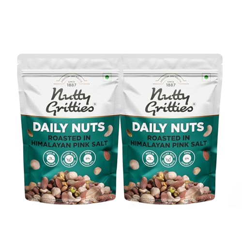 Image of Nutty Gritties Daily Nuts with 5 Exotic Nuts Macadamias, Hazelnuts, Pistachio Kernels, Almonds, Cashews | Dry Roasted with Himalayan Pink Salt | Healthy Snack with Zero Oil, 200g (Pack of 2)