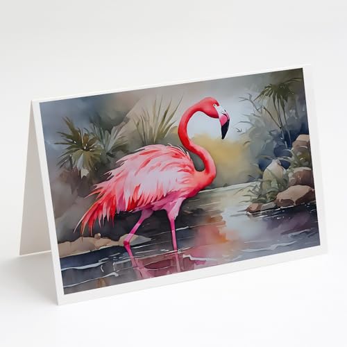 Caroline's Treasures DAC2860GCA7P Flamingo Greeting Cards Pack of 8 Blank Cards with Envelopes Whimsical A7 Size 5x7 Blank Note Cards