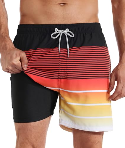 Image of APTRO Men's Swim Trunks with Compression Liner 5 Inch Bathing Suit Beach Swimsuits