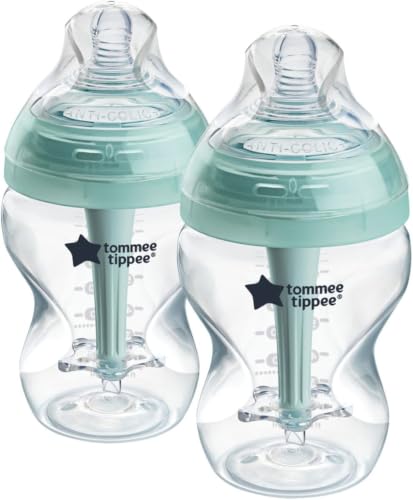 Image of Tommee Tippee Advanced Anti-Colic 9 oz BPA Free Baby Bottles, Newborn 0+ Months, Slow Flow Breast-Like Nipple, Unique Design Keeps Air Away from Milk and Baby, Clear, Pack of 12