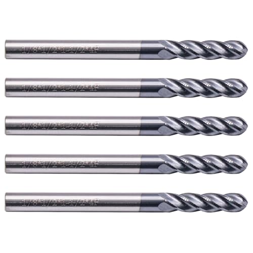 Image of BestParts 5pcs 1 /8 inch 4 Flute Solid Carbide Ball Nose End Mills, AlTiN Coated | 30 Degree Helix, 1 /8 inch Cutting Diameter, 1 /8 inch Shank Diameter, 1 /2 inch Length of Cut, 1-1 /2 inch Overall Length