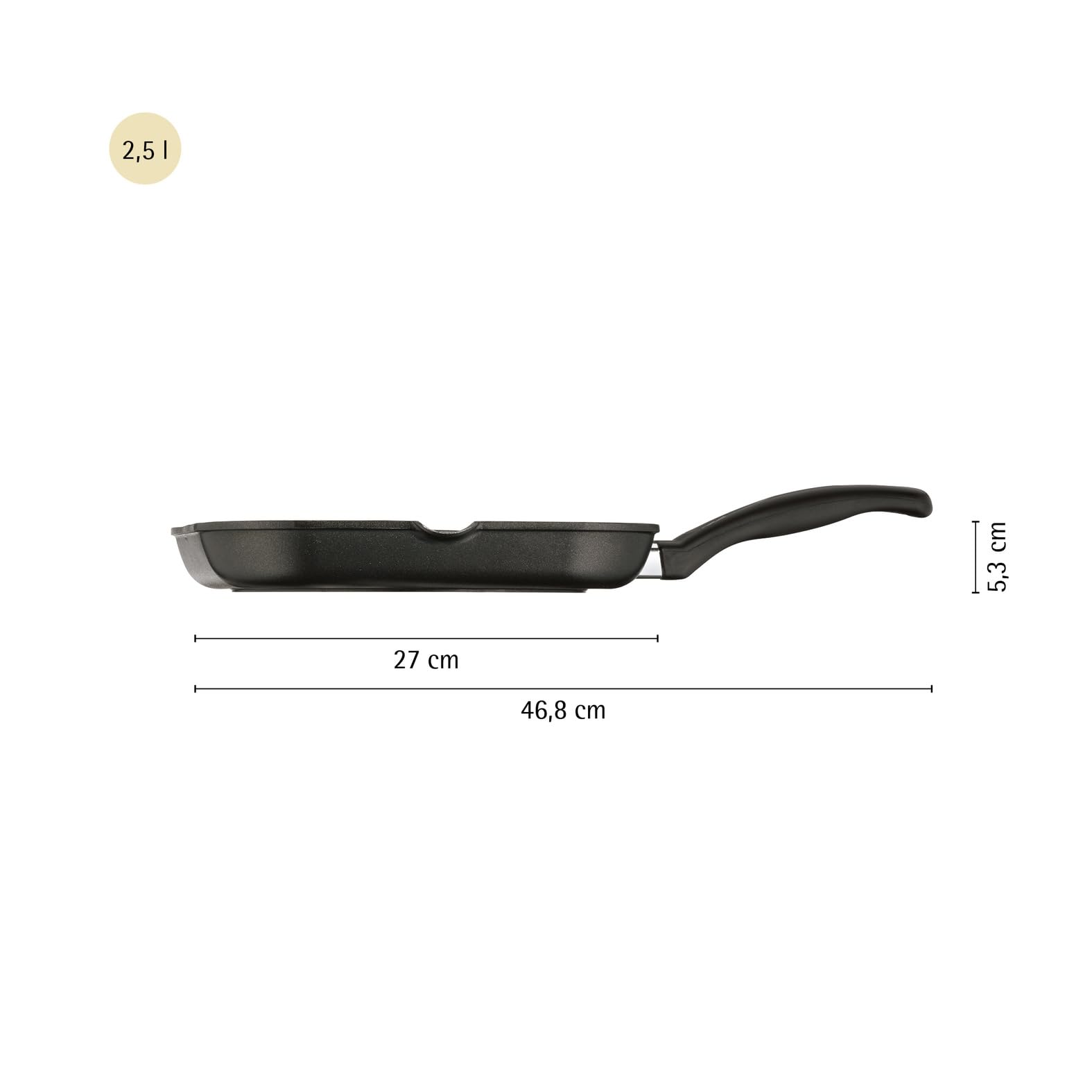 WMF Grillpfanne 27 x 27 cm mit Ausguss, Steakpfanne gerillt, nicht induktionsgeeignet, Aluminium beschichtet, Grill Pfanne ideal zum knusprigen Braten, eckige Pfanne, Kunststoffgriff mit Flammschutz